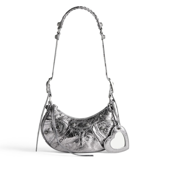 BALENCIAGA WOMEN'S LE CAGOLE XS SHOULDER BAG METALLIZED IN SILVER - Picture 1 of 16